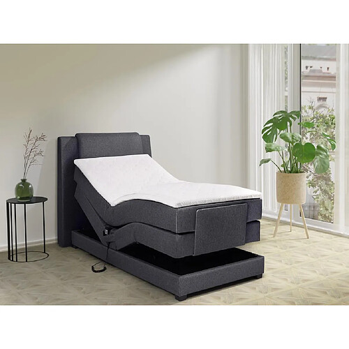 Vente-Unique Ensemble complet boxspring tête de lit + sommiers relaxation électrique + matelas + surmatelas - 100 x 200 cm - Tissu - Anthracite - CASTEL II de PALACIO