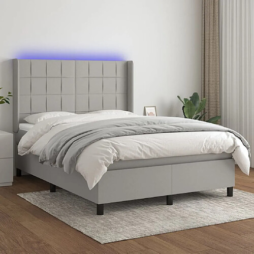 vidaXL Sommier à lattes de lit matelas LED Gris clair 140x200 cm Tissu