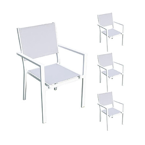 Mes Lot de 4 fauteuils en aluminium et textilène coloris blanc