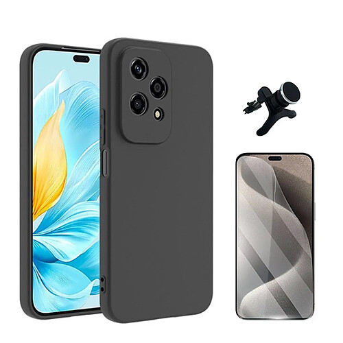 NIS Kit De Film Gel À Couverture Complète Avant + Couverture En Silicone Flexible + Support De Voiture Supplémentaire Compatible Avec Honor 200 Lite - Noir