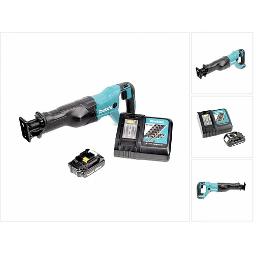 Makita DJR 186 Scie récipro sans fil, Scie sabre 18 V Li-ion + 1x Batterie 1,5 Ah + Chargeur DC 18 RC