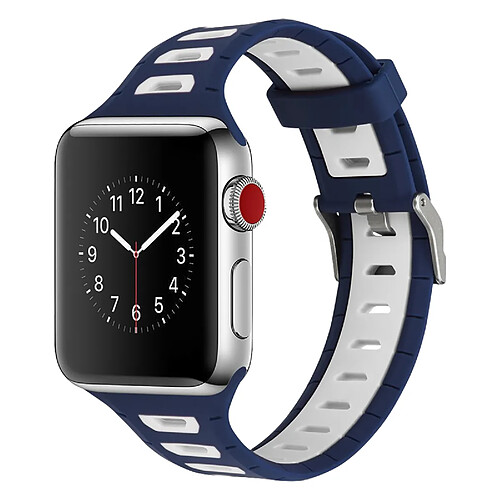 Avizar Bracelet Apple Watch 38 et 40 mm Sport ajustable en Silicone - Bleu nuit / Blanc