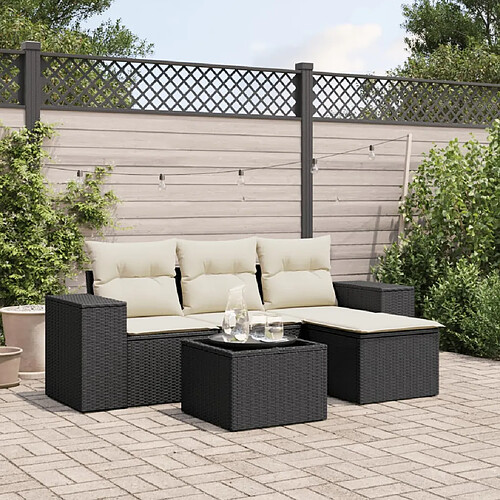 vidaXL Salon de jardin 5 pcs avec coussins noir résine tressée