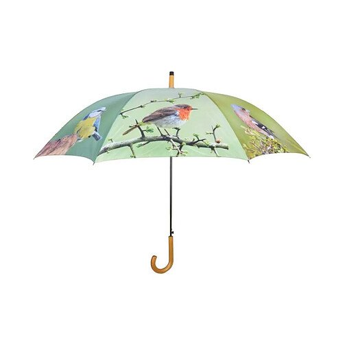 Esschert Design Grand parapluie bois et métal toile polyester Oiseaux.