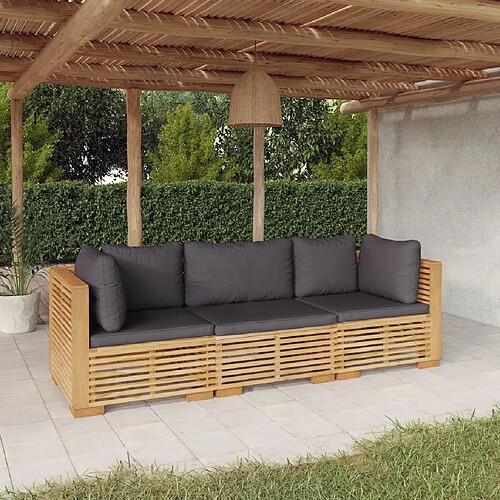 vidaXL Salon de jardin 3 pcs avec coussins Bois de teck solide