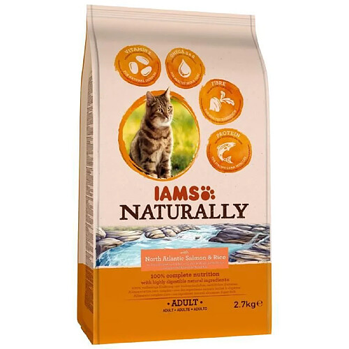 Iams Croquette Saumon Atlantique Nord & Riz - Toutes races - 2,7 kg - Pour chat adulte