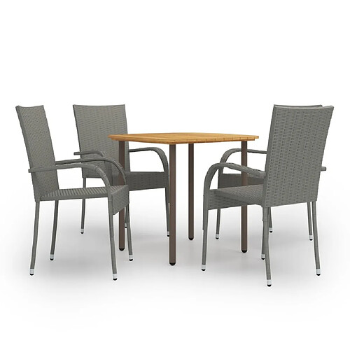 Salle à manger de jardin 5 pcs,Table et chaise à dîner Résine tressée Gris -MN85998