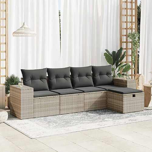 vidaXL Salon de jardin 5 pcs avec coussins gris clair résine tressée