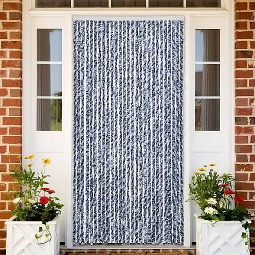 vidaXL Rideau anti-mouches bleu et blanc 100x230 cm chenille