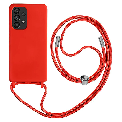 Avizar Coque Cordon Samsung Galaxy A53 5G Semi-rigide Lanière Tour du Cou 80cm Rouge