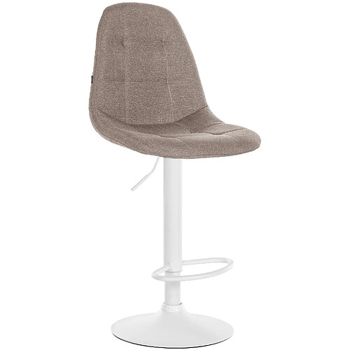 Decoshop26 Tabouret de bar x1 avec repose-pieds hauteur réglable pivotant assise en tissu taupe cadre métallique blanc 10_0004854