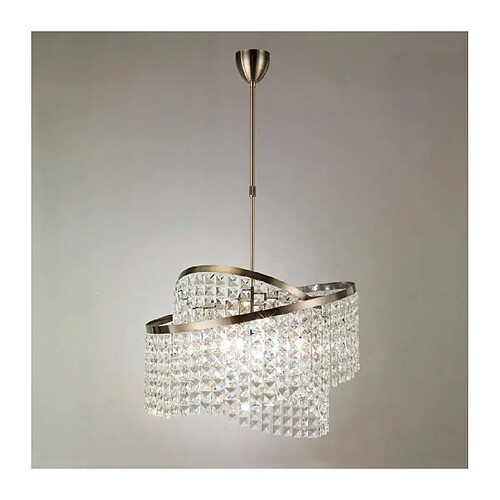 Luminaire Center Suspension Cortina télescopique 8 Ampoules avec anneaux réglables laiton antique/cristal