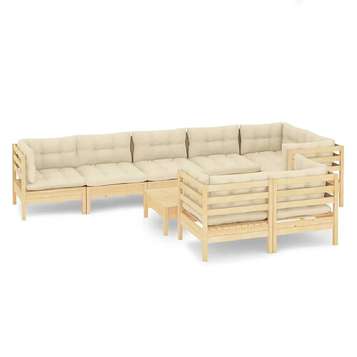 Maison Chic Salon de jardin 9 pcs + coussins - Mobilier/Meubles de jardin - Table et chaises d'extérieur crème Bois de pin massif -MN52454