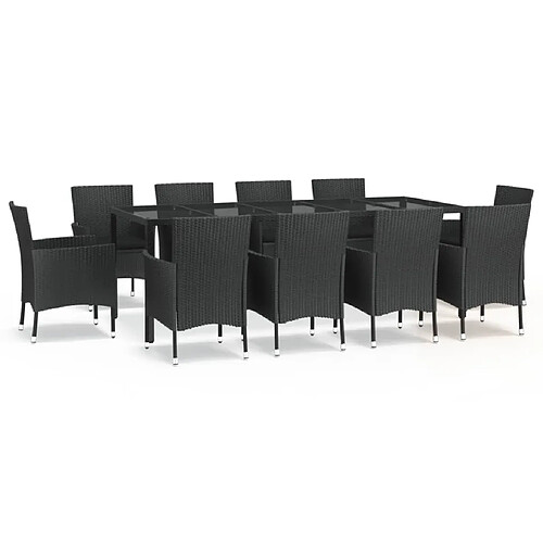 Maison Chic Mobilier à dîner 11 pcs de jardin avec coussins - Ensemble table et chaises d'extérieur - Salon/Mobilier de jardin classique noir résine tressée -MN55131