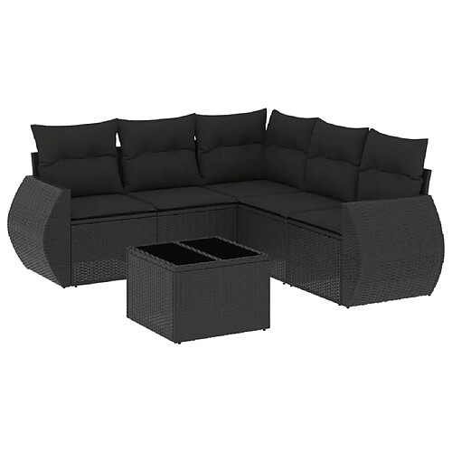 Maison Chic Salon de jardin 6 pcs avec coussins | Ensemble de Table et chaises | Mobilier d'Extérieur noir résine tressée -GKD79532