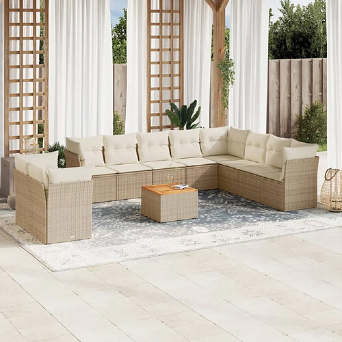 vidaXL Salon de jardin 11 pcs avec coussins beige résine tressée