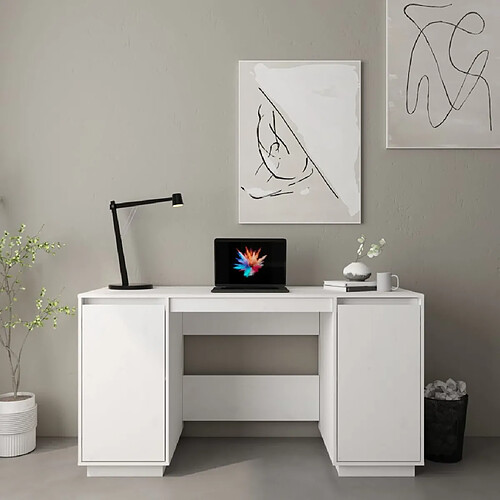 vidaXL Bureau blanc 140x50x75 cm bois massif de pin