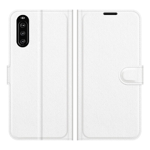 Etui en PU Peau de Litchi avec support blanc pour votre Sony Xperia 10 III