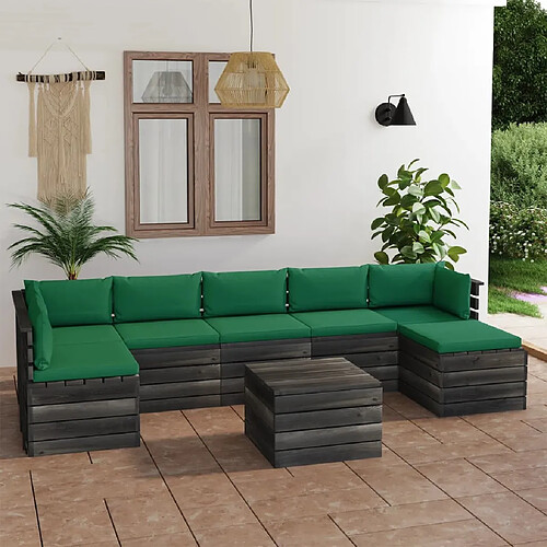 vidaXL Salon palette de jardin 8 pcs avec coussins Bois de pin massif