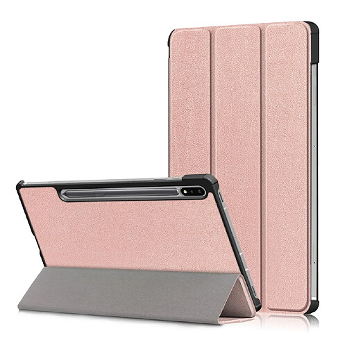 Etui en PU avec support tri-pliure or rose pour votre Samsung Galaxy Tab S7 FE T736