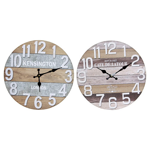 Horloge Murale DKD Home Decor Cottage Bois MDF (2 pcs) (34 x 4 x 34 cm)