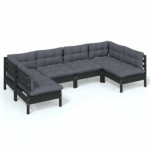 Maison Chic Salon de jardin 6 pcs + coussins - Mobilier/Meubles de jardin - Table et chaises d'extérieur Noir Bois de pin massif -MN45676