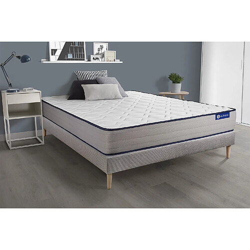 ACTISOM Ensemble matelas Ressorts ensachés et Mémoire de forme ACTIFLEX FORM 140x200 cm 5zones de confort + sommier KIT gris