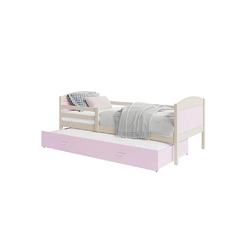 Kids Literie Lit Gigogne Mateo 90x190 Pin - rose Livré avec sommiers, tiroir et matelas en mousse de 7cm