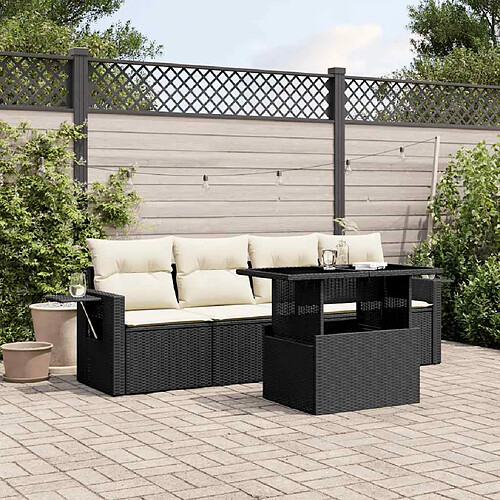 vidaXL Salon de jardin 5 pcs avec coussins noir résine tressée