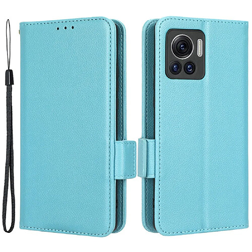 Etui en PU texture litchi, fermoir magnétique pour votre Motorola Edge 30 Ultra 5G/Edge X/Moto X30 Pro 5G - bleu clair