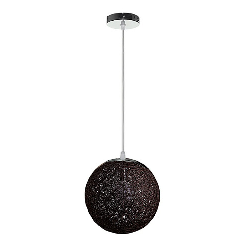 STOEX Rétro Suspension Luminaire en Rotin Globe Rond 20cm, Lustre Abat-jour DIY Lampe Plafond E27 pour Salon Restaurant Centre commercial Bar - Noir