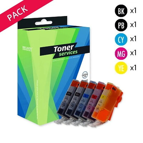 TONER SERVICES Compatible Canon PGI525/CL526 Pack de 5 cartouches Noir et couleurs