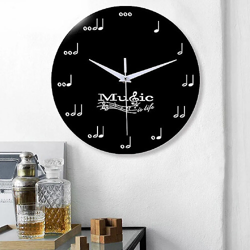 Universal Notes musicales horloge murale acrylique horloge murale moderne silencieuse pour art déco noir