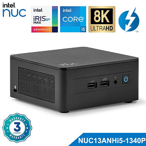 ASUS Mini PC NUC13ANHI5 à nu, Intel Core i5-1340P (4.60GHz), processeur graphique Intel Iris Xe, Bluetooth 5.3, Wi-Fi 6E, pas de RAM, pas de SSD, pas de système d'exploitation