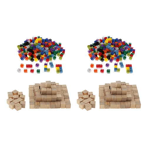 680pcs Cubes en Bois Naturelles + Compteurs Cubes Mathlink 1cm Jeux de Construction Jouets Educatifs pour Enfants