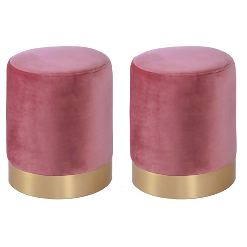 Aubry Gaspard Pouf en velours et métal doré (Lot de 2) rose.