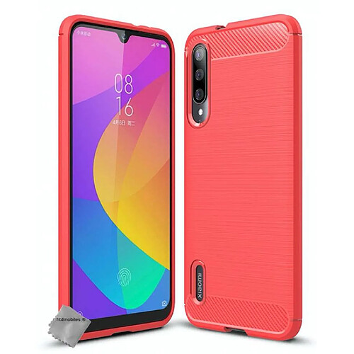 Htdmobiles Coque silicone gel carbone pour Xiaomi Mi A3 + verre trempe - ROUGE