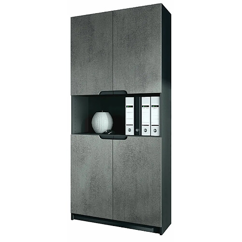 Mpc Armoire De Bureau Noir Mat Et Aspect Béton Foncé (lxhxp) : 82 X 184 X 37