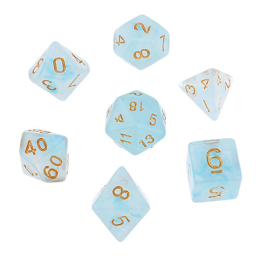 7pcs Gem Acrylique Dés Multi-faces Dés Polyédriques Du0026D TRPG Jeu Bleu Clair