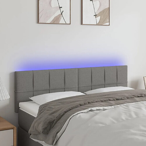 Maison Chic Tête de lit scandinave à LED,meuble de chambre Gris foncé 144x5x78/88 cm Tissu -MN70891