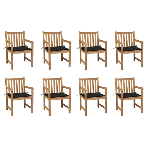 vidaXL Chaises de jardin lot de 8 avec coussins noir Bois teck massif