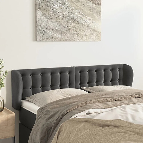 Maison Chic Tête de lit scandinave avec oreilles,meuble de chambre Gris foncé 147x23x78/88 cm Velours -MN70484