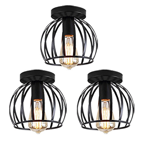 Stoex 3pcs Vintage Plafonnier Industrielle Design forme Cage 20cm Noir, Lampe de Plafo