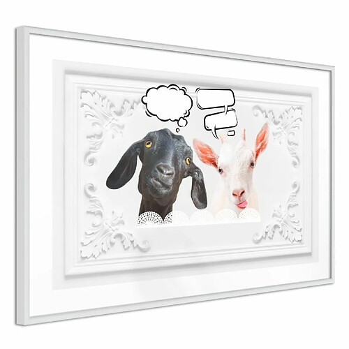 Paris Prix Affiche Murale Encadrée Conversation of Two Goats 45 x 30 cm Blanc