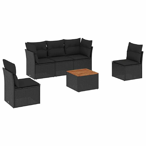 Maison Chic Ensemble Tables et chaises d'extérieur 6pcs avec coussins,Salon de jardin noir résine tressée -GKD807938