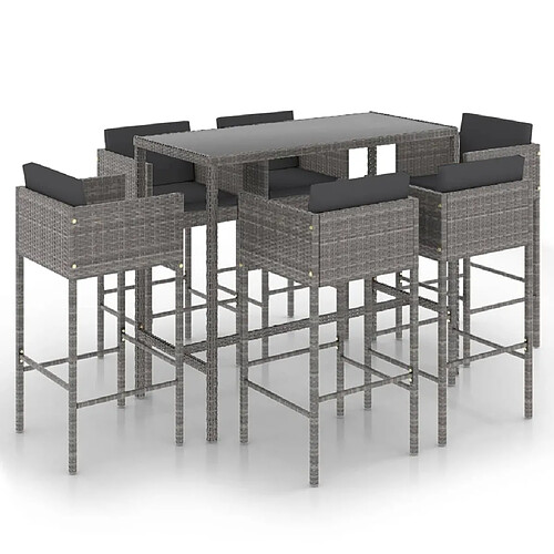 Maison Chic Ensemble de bar de jardin 7 pcs et coussins,Table + chaises + coussins de jardin Résine tressée Gris -GKD821816