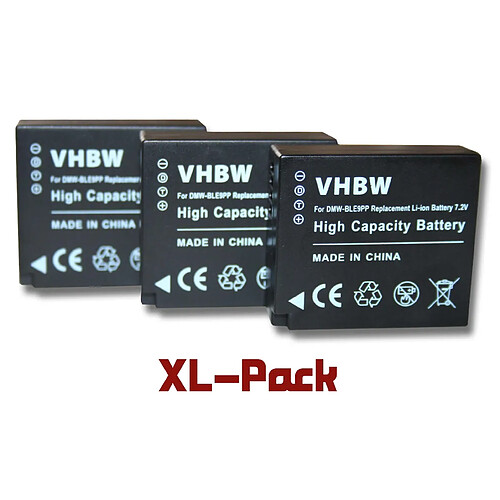 vhbw set 3 batteries 750mAh appareil photo Panasonic Lumix DMC-GF3CW, DMC-GF3K, DMC-GF3P, DMC-GF3R remplace DMW-BLE9, DMW-BLE9E, DMW-BLG10, DMW-BLG10E