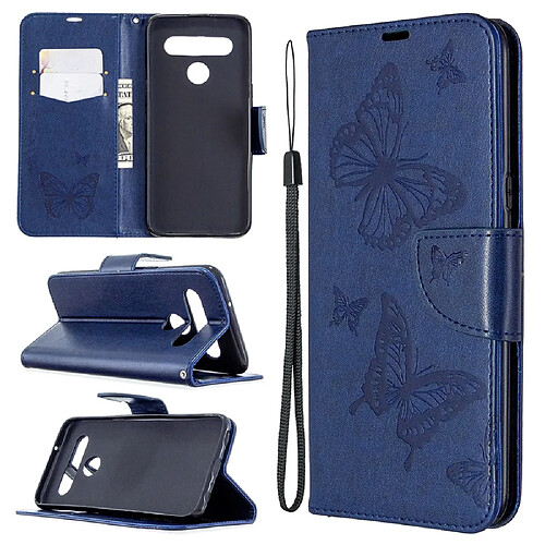 Etui en PU empreinte papillon avec support bleu pour votre LG K61