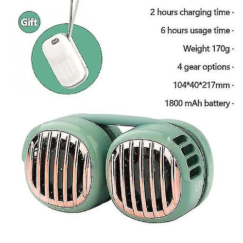 Ventilateur de Cou Mains Libres Usb Rechargeable 4 Vitesses de Vent Refroidisseur Portable Portable