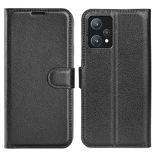 Etui en PU texture litchi, fermeture magnétique avec support, noir pour votre Realme 9 Pro